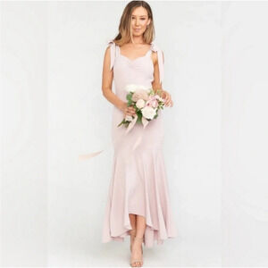 Show Me Your Mumu Pink Barcelona Bow Sleeves Ruffle Hem Gown Medium